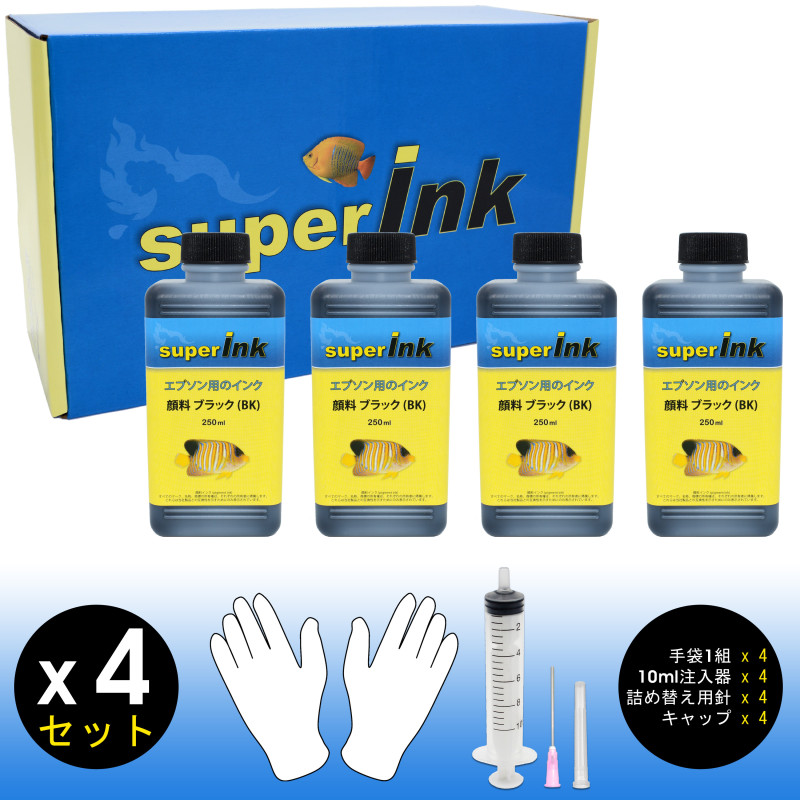 4x250ml Inchiostro superInk NERO (pigmentato) per stampanti Epson 4x250ml Inchiostro superInk NERO (pigmentato) per stampanti Epson